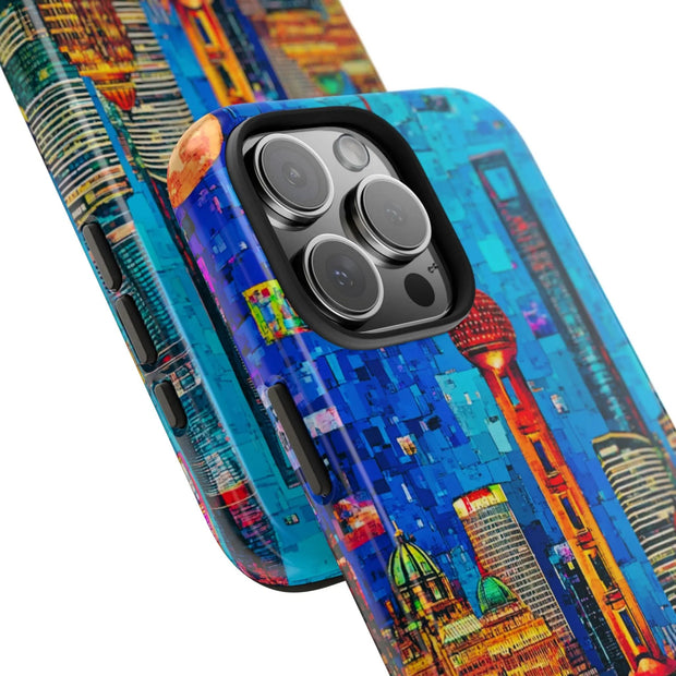 Shanghai Skyline Collage Pop Art Tough Phone Case LavenderCeleste