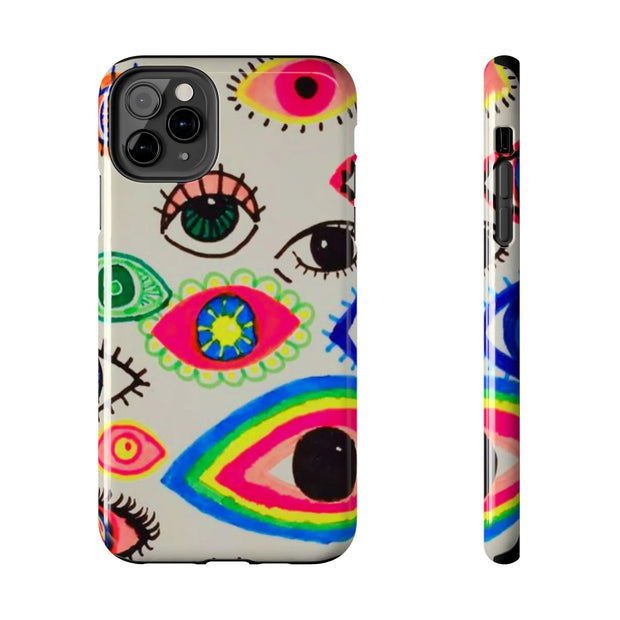 White Neon Evil Eye Psychedelic Pattern Tough Phone Case LavenderCeleste