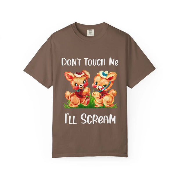 Don’t Touch Me I’ll Scream Retro Bunny Comfort Colors Tee LavenderCeleste