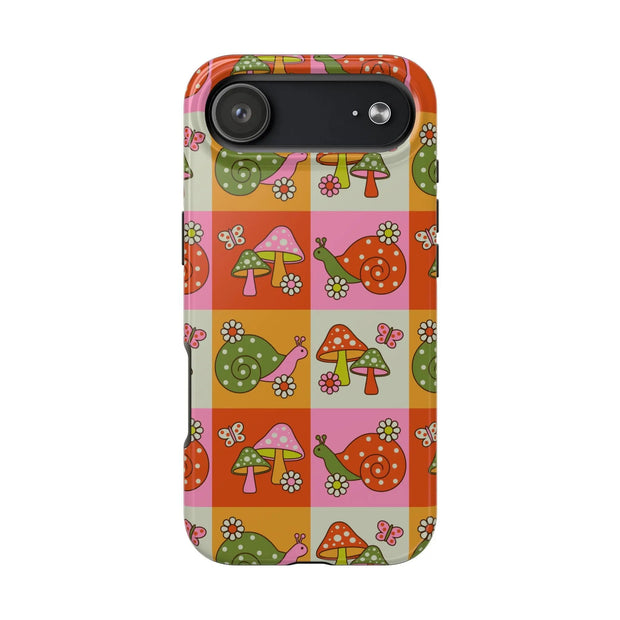 Retro Groovy Snail and Mushroom Tough Phone Case LavenderCeleste