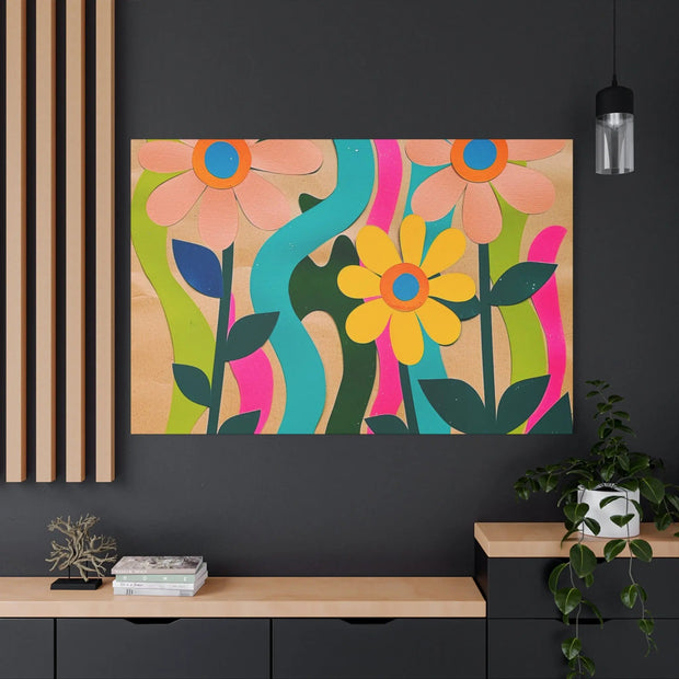 Groovy Paper Cut Flower Matte Canvas Art LavenderCeleste