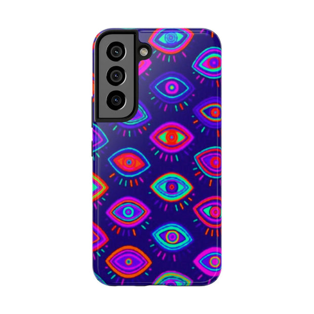 Trippy Neon Evil Eye Protective Tough Phone Case LavenderCeleste
