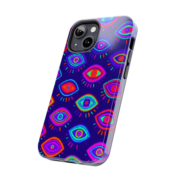 Trippy Neon Evil Eye Protective Tough Phone Case LavenderCeleste