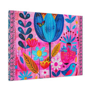 Whimsical Pink Blue Floral Matte Canvas Art - LavenderCeleste