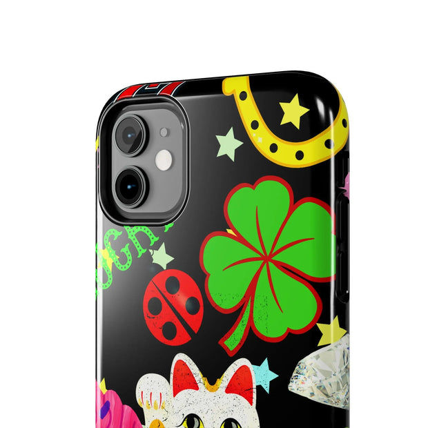 Lucky Symbols Tough Phone Case – 777 Dice Rainbow Maneki Neko Design - LavenderCeleste