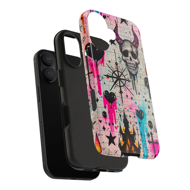 Skull Occult Neon Drip Pastel Goth Tough Phone Case LavenderCeleste