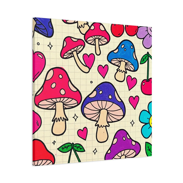 Kawaii Mushroom Cherry Flower Matte Canvas Print LavenderCeleste