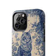 Maine Coon Toile Tough Phone Case – Vintage Blue Floral Cat Pattern - LavenderCeleste