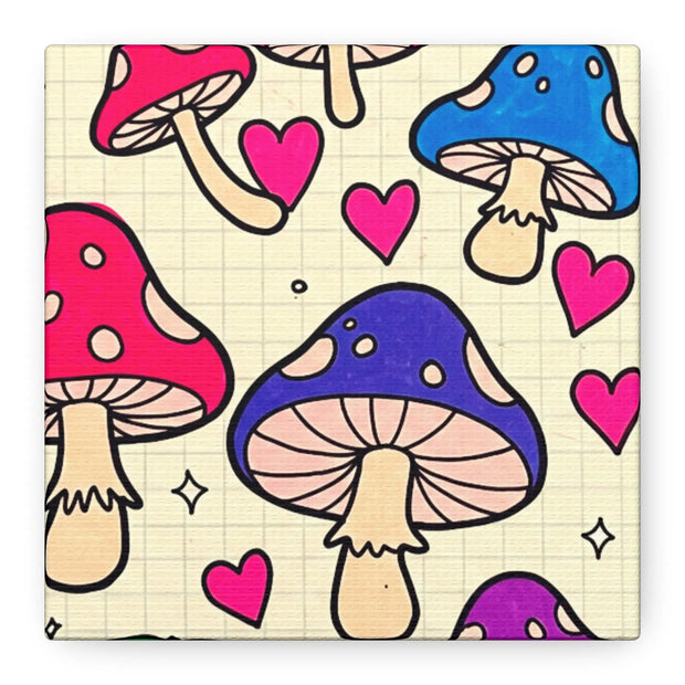 Kawaii Mushroom Cherry Flower Matte Canvas Print LavenderCeleste