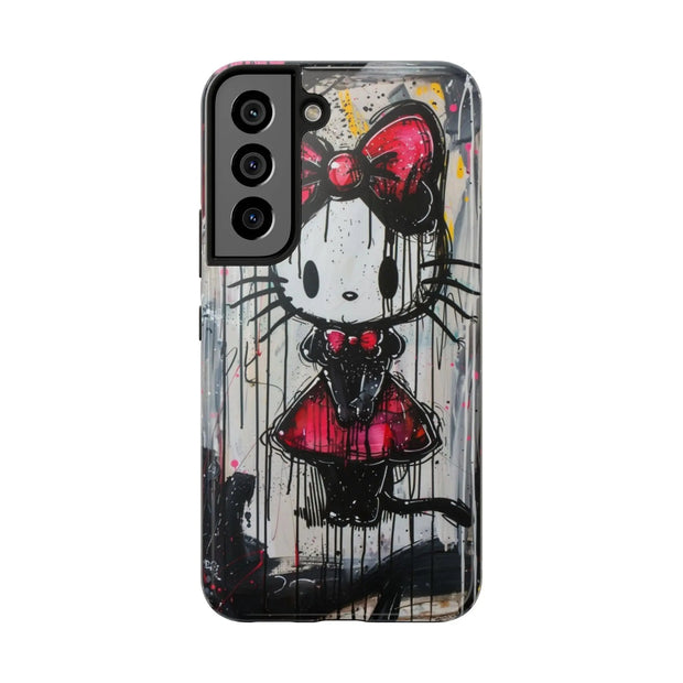 Goth Bow Cat Graffiti Pop Art Tough Phone Case LavenderCeleste