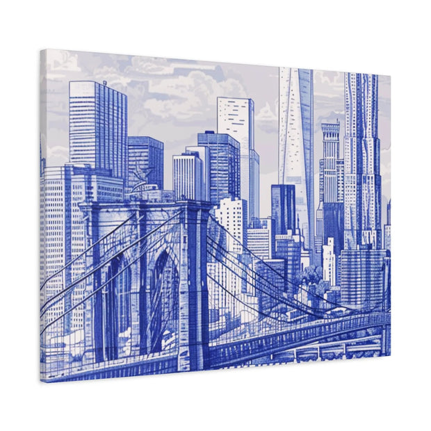 New York City Toile Art – Blue Scenic Skyline Matte Canvas Printify