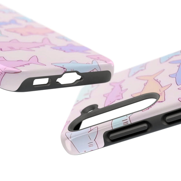 Pastel Shark Pattern Tough Phone Case LavenderCeleste