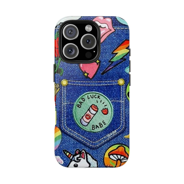 Retro Kidcore Denim Patch Tough Phone Case LavenderCeleste