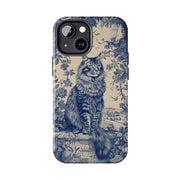 Maine Coon Toile Tough Phone Case – Vintage Blue Floral Cat Pattern - LavenderCeleste