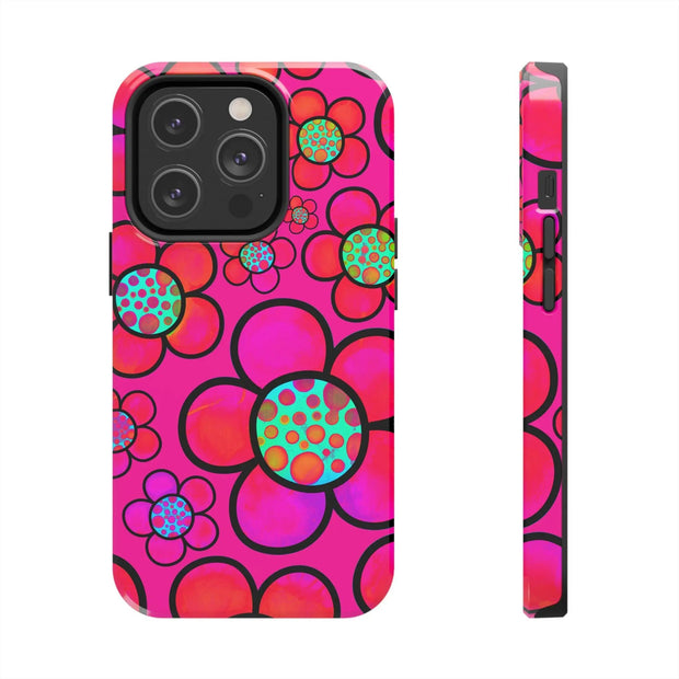 Hot Pink Retro Flower Power Tough Phone Case LavenderCeleste