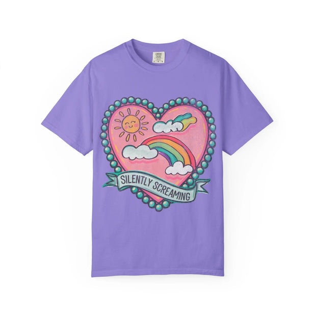Silently Screaming Pastel Rainbow Comfort Colors Tee LavenderCeleste