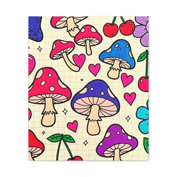 Kawaii Mushroom Cherry Flower Matte Canvas Print LavenderCeleste