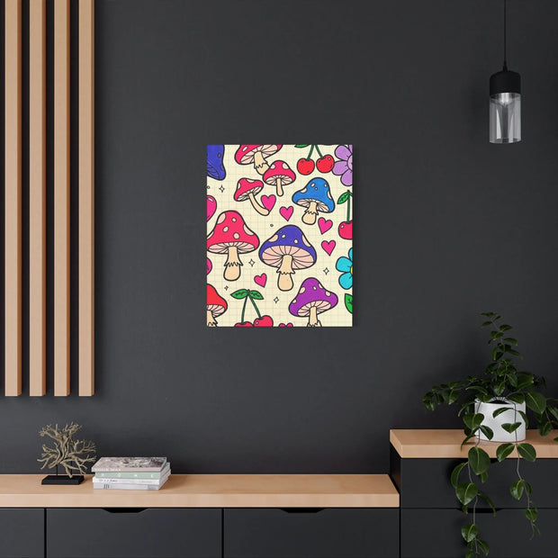 Kawaii Mushroom Cherry Flower Matte Canvas Print LavenderCeleste