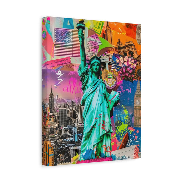 Vibrant New York Collage Matte Canvas – Statue of Liberty Pop Art Printify