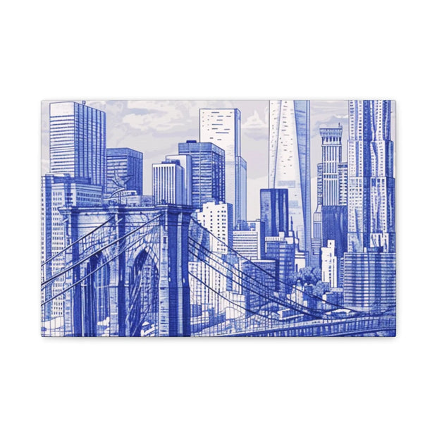 New York City Toile Art – Blue Scenic Skyline Matte Canvas Printify