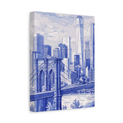 New York City Toile Art – Blue Scenic Skyline Matte Canvas Printify