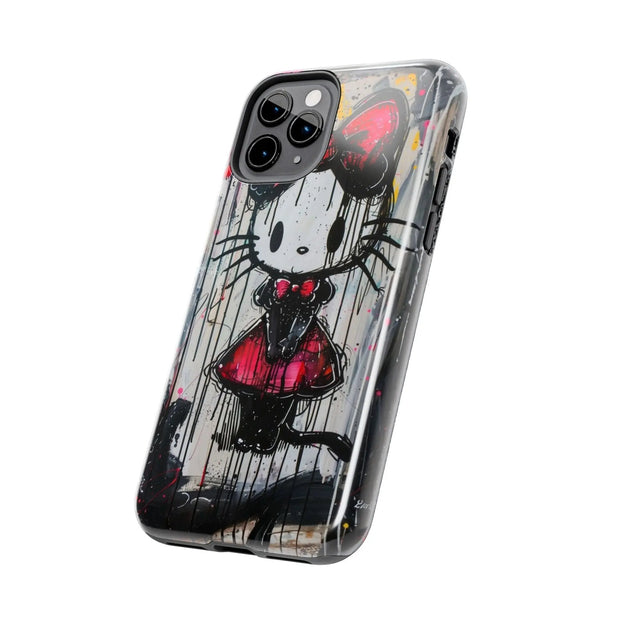 Goth Bow Cat Graffiti Pop Art Tough Phone Case LavenderCeleste