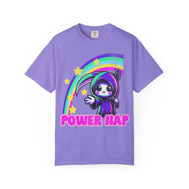 Power Nap Grim Reaper Kawaii Comfort Colors Tee LavenderCeleste