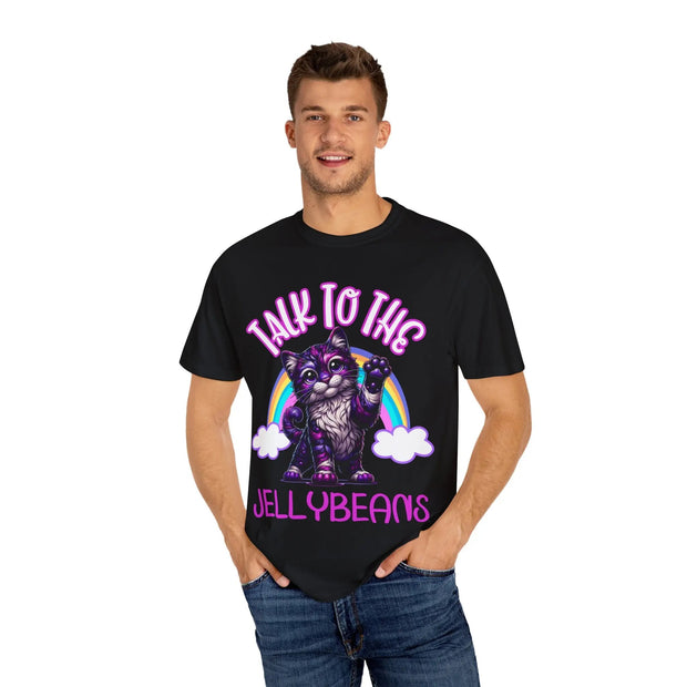 Talk to the Jellybeans Rainbow Cat Comfort Colors Tee LavenderCeleste