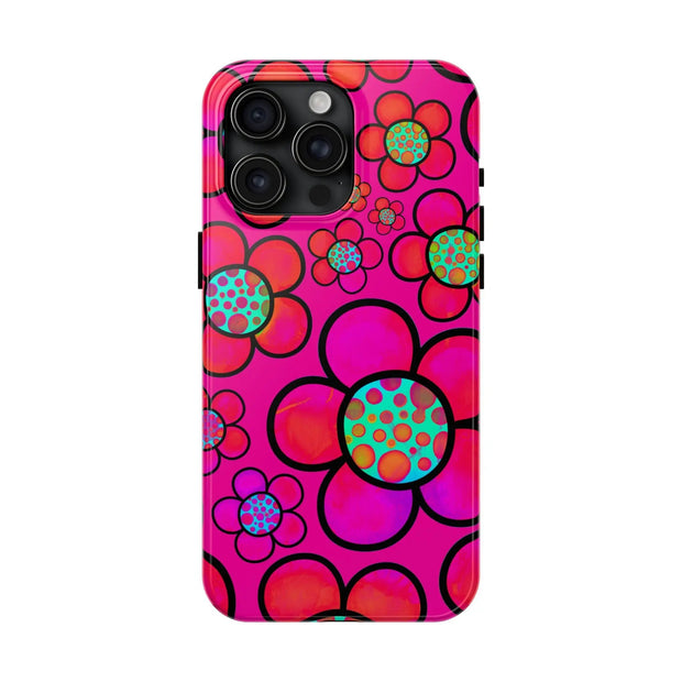 Hot Pink Retro Flower Power Tough Phone Case LavenderCeleste