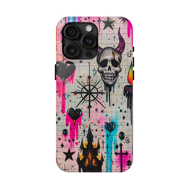 Skull Occult Neon Drip Pastel Goth Tough Phone Case LavenderCeleste