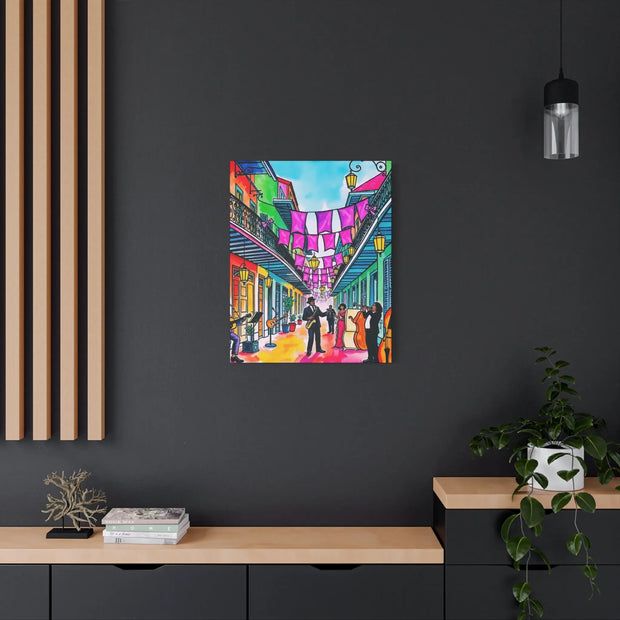 Vibrant New Orleans Jazz Street Matte Canvas – French Quarter Music Scene Printify