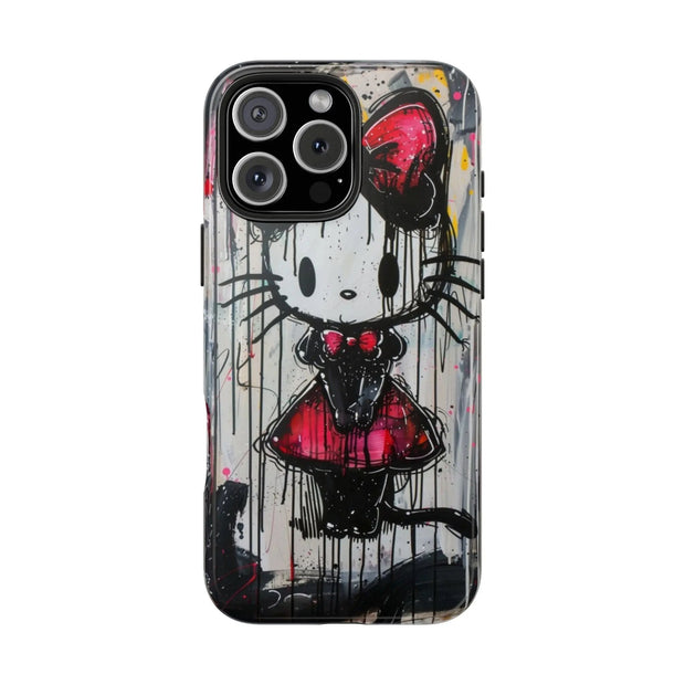Goth Bow Cat Graffiti Pop Art Tough Phone Case LavenderCeleste