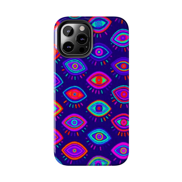 Trippy Neon Evil Eye Protective Tough Phone Case LavenderCeleste