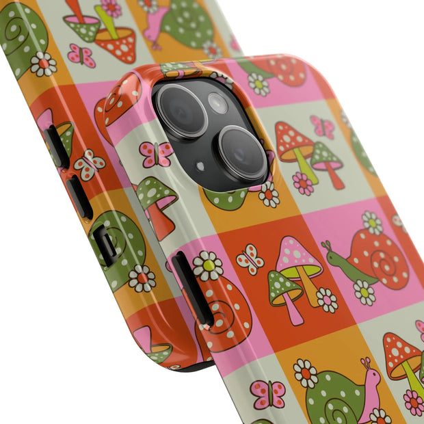 Retro Groovy Snail and Mushroom Tough Phone Case LavenderCeleste