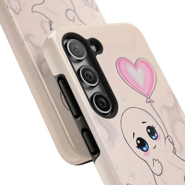 Sad Ghost with Heart Balloon Kawaii Tough Phone Case LavenderCeleste