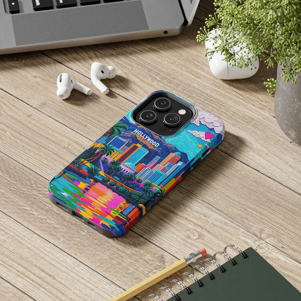 Los Angeles Hollywood Skyline Tough Phone Case – Vibrant Pop Art City Design - LavenderCeleste