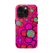 Hot Pink Retro Flower Power Tough Phone Case LavenderCeleste