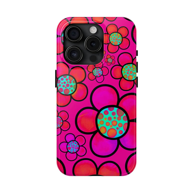 Hot Pink Retro Flower Power Tough Phone Case LavenderCeleste
