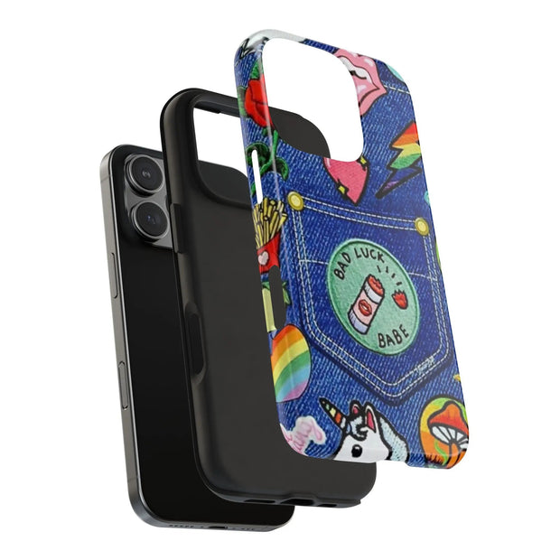 Retro Kidcore Denim Patch Tough Phone Case LavenderCeleste