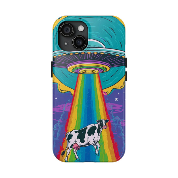 Rainbow UFO Cow Abduction Tough Phone Case WOYC