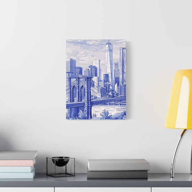 New York City Toile Art – Blue Scenic Skyline Matte Canvas Printify