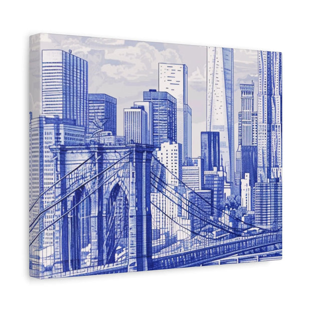New York City Toile Art – Blue Scenic Skyline Matte Canvas Printify