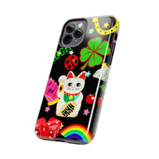 Lucky Symbols Tough Phone Case – 777 Dice Rainbow Maneki Neko Design - LavenderCeleste