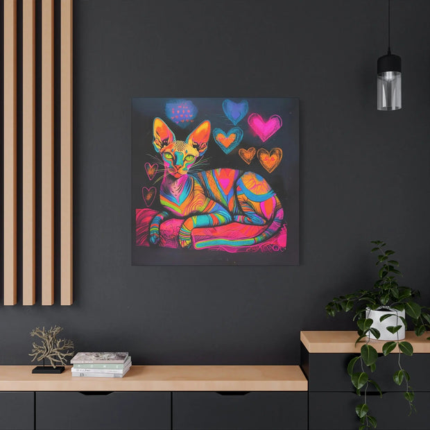 Neon Sphynx Love Pop Art Matte Canvas Wall Art LavenderCeleste