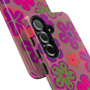 Retro Neon Groovy Flowers Tough Phone Case – 70s Psychedelic Floral Pattern LavenderCeleste