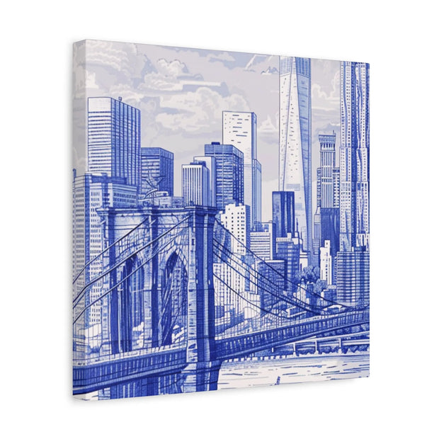 New York City Toile Art – Blue Scenic Skyline Matte Canvas LavenderCeleste