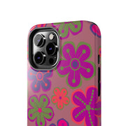 Retro Neon Groovy Flowers Tough Phone Case – 70s Psychedelic Floral Pattern LavenderCeleste