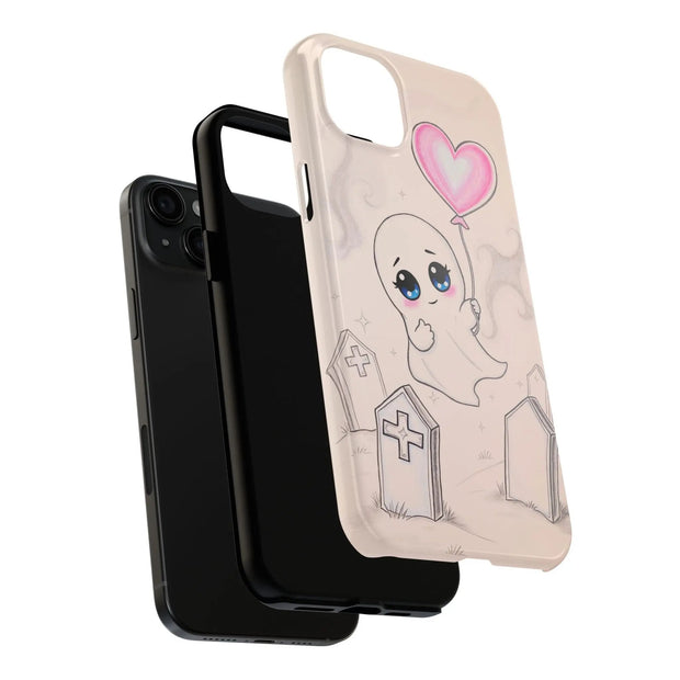 Sad Ghost with Heart Balloon Kawaii Tough Phone Case LavenderCeleste