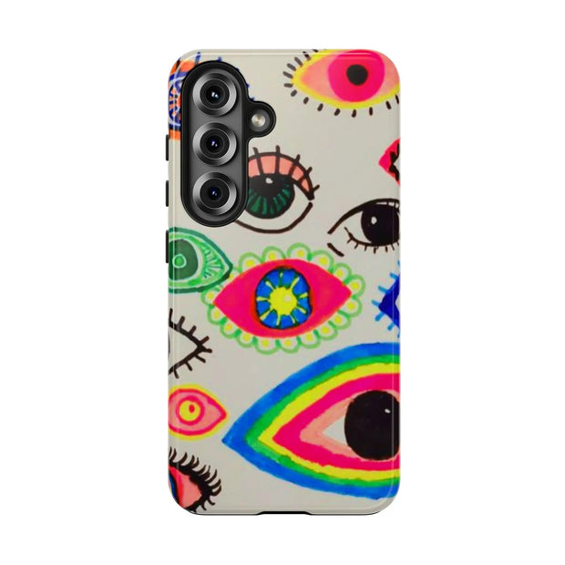 White Neon Evil Eye Psychedelic Pattern Tough Phone Case LavenderCeleste