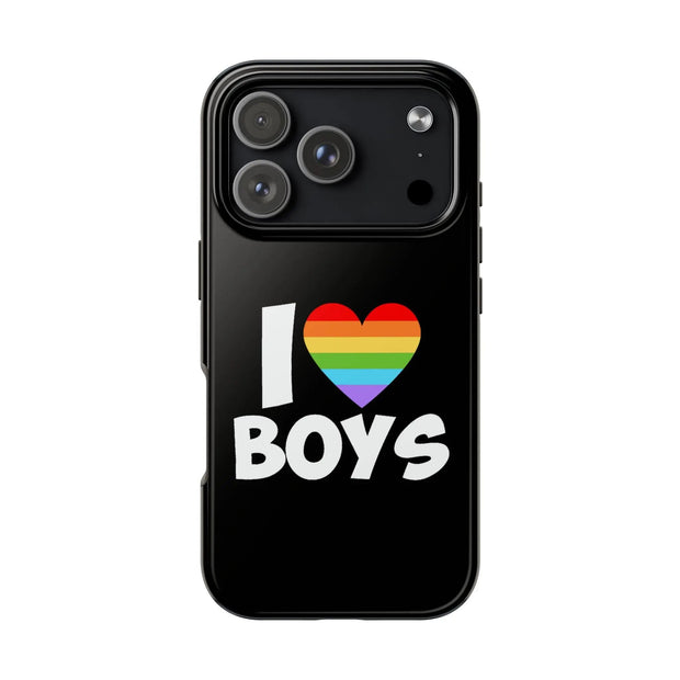 I Love Boys Pride Tough Phone Case – LGBTQ+ Rainbow Heart Design
